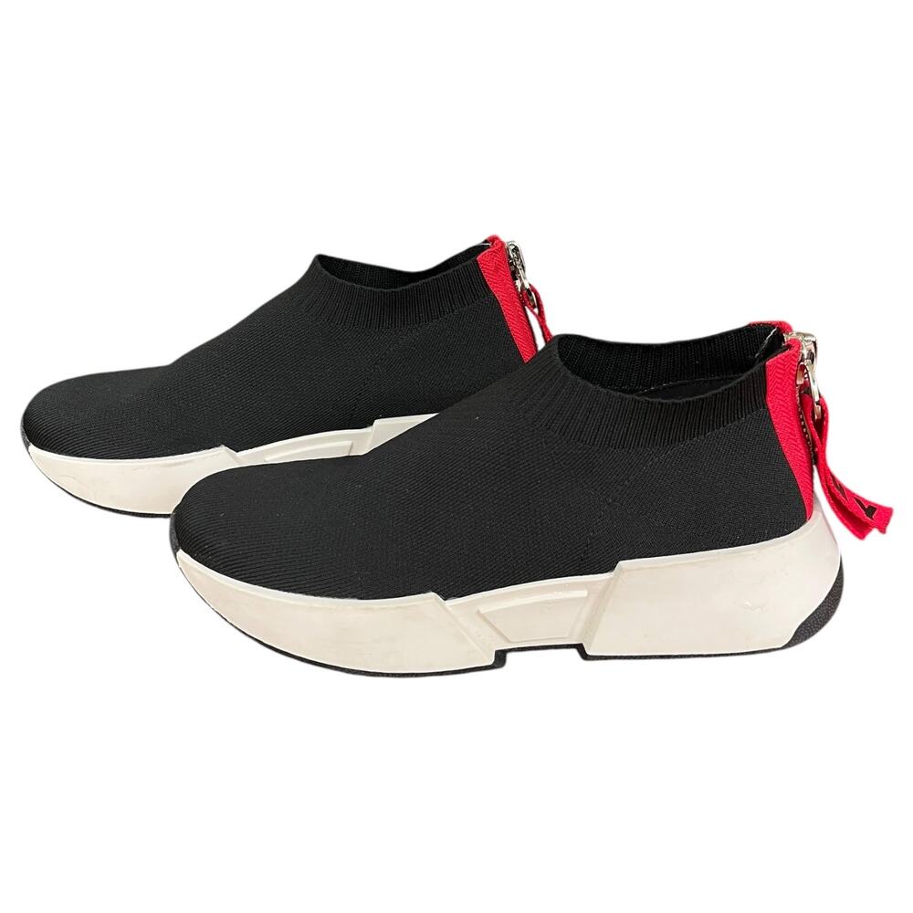 DKNY Marcel Wedge Flat Slip On Sneakers Black Stretchy Back Zip Women's Size 8